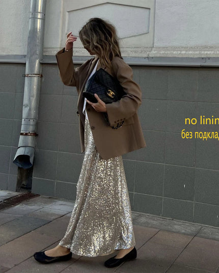 Sequin Female Sexy Maxi Skirt Summer Fashion Glitter High Waist Loose Elegant Club Long Skirt Sparkle Women Long Skirt New