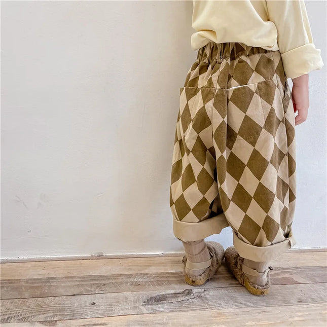 2024 New Autumn Baby Boys Plaid Pants Korean Style Toddlers Kids Casual Loose Haren Trousers Children Clothes