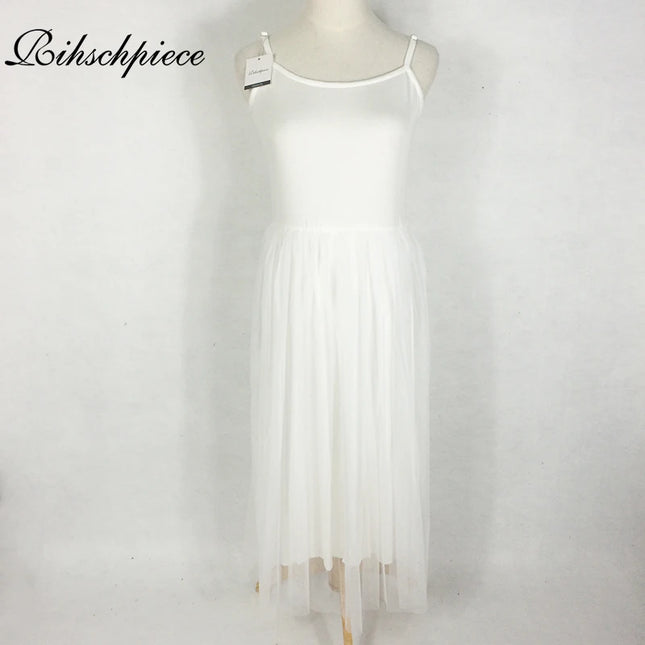 Rihschpiece Summer Maxi Dress Women Tunic Gauze Sundress Plus Size Dress Vintage Sexy  Beach Mesh White Long Dresses RZF1172