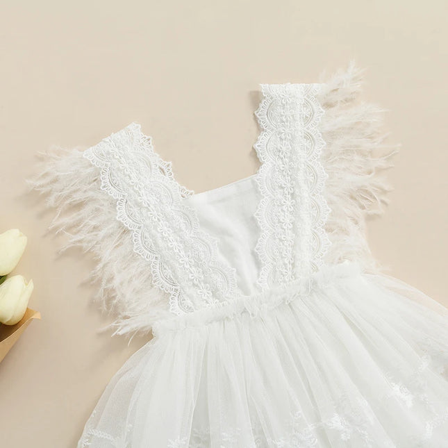 Summer Newborn Baby Girls Lace Crochet Dresses Ruffle Feather Princess Tulle Tutu Dress Birthday Party Outfit