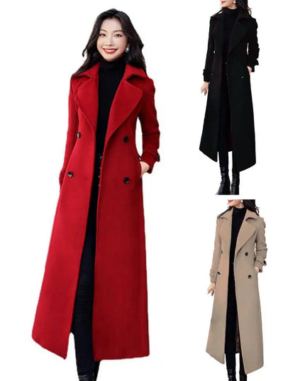 Women‘s Coat Winter Korean Fashion Long Coated Thickened Woolen Winter Coat for Women Black Coat Harajuku