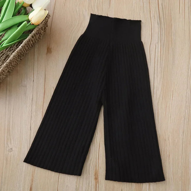 2023 Autumn New Knitted Wide Leg Pants Korean Boys and Girls' Sweater Pants Children Casual Pants Loose Striped Trousers