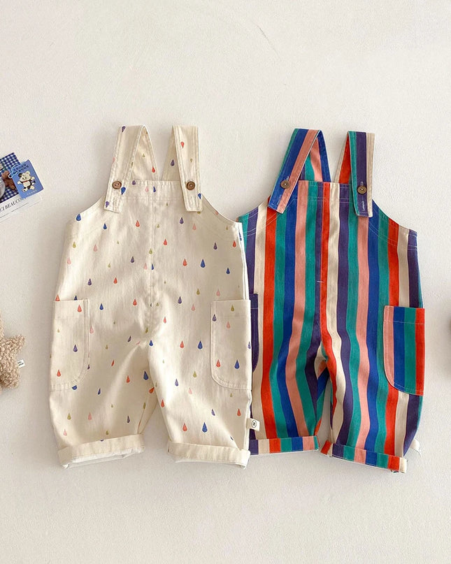 2025 Spring New Kids Clothes Fashion Overalls Polk Dot Jumpsuits Striped Overalls Children Play Suit