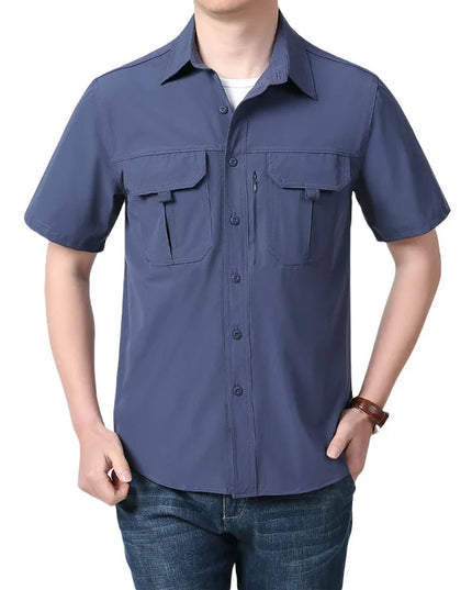 Summer Men Short Sleeve Shirt Men Breathable Tactical Work Shirt Tops Outdoor Casual Quick Dry Multi-pocket Camping Cargo Shirts