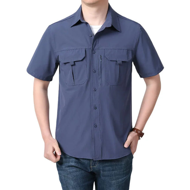 Summer Men Short Sleeve Shirt Men Breathable Tactical Work Shirt Tops Outdoor Casual Quick Dry Multi-pocket Camping Cargo Shirts