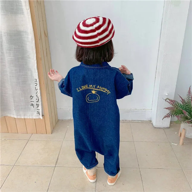 Children Clothing Jumpsuit 2024 Autumn New Boys Girls Casual Letter Tooling Denim Baby Kids Clothes Japanes & Korean Style 1-7 Y