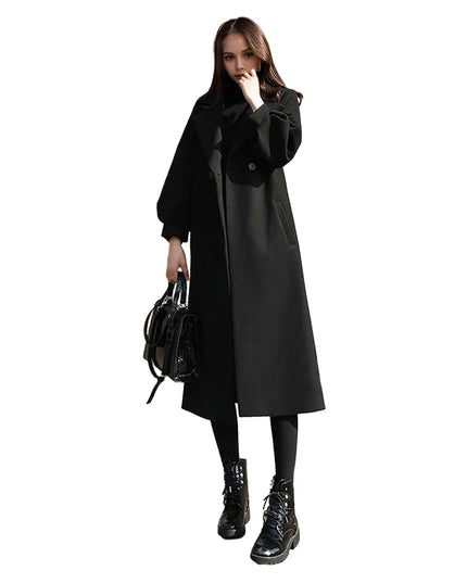 Women‘s Coat Winter Korean Fashion Long Coated Thickened Woolen Winter Coat for Women Black Coat Harajuku