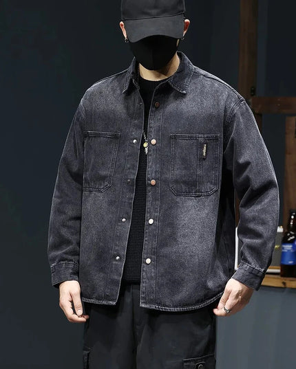 Mens Shirt Washed Sunscreen Handsome Denim Long Sleeved Shirt Autumn Casual Daily Harajuku Vintage Cargo Outfit Men’s Clothing