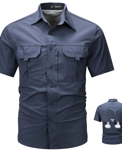 Summer Men Short Sleeve Shirt Men Breathable Tactical Work Shirt Tops Outdoor Casual Quick Dry Multi-pocket Camping Cargo Shirts