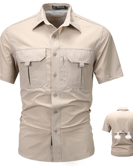 Summer Men Short Sleeve Shirt Men Breathable Tactical Work Shirt Tops Outdoor Casual Quick Dry Multi-pocket Camping Cargo Shirts