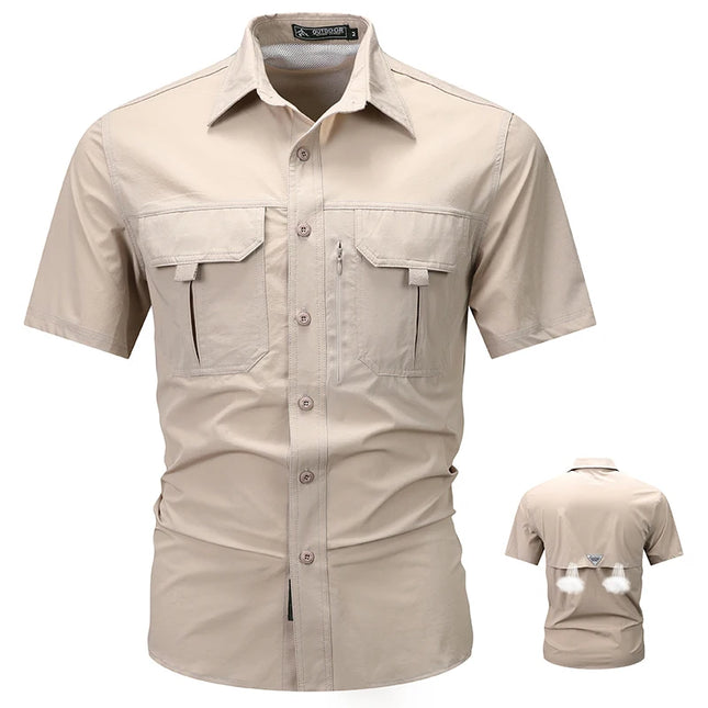 Summer Men Short Sleeve Shirt Men Breathable Tactical Work Shirt Tops Outdoor Casual Quick Dry Multi-pocket Camping Cargo Shirts