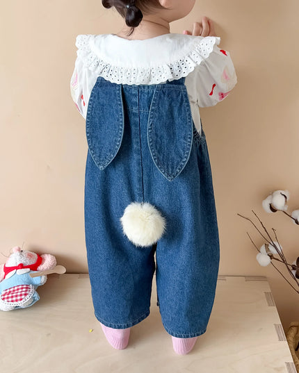 2025 Autumn New Baby Girl Sleeveless Denim Jumpsuit Toddler Girl Cute Rabbit Ear Overalls Infant Romper Kids Clothes 0-24M