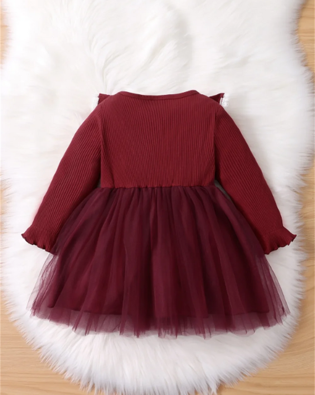 3-24 Months Newborn Baby Girl Birthday Princess Dress Ruffle Long Sleeve Tutu Lace Red Dress Toddler Girl Fashion Partywear