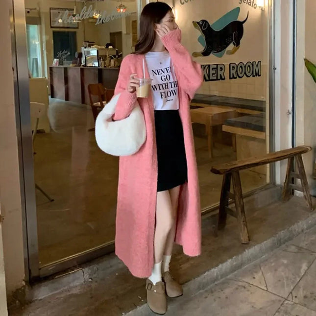 Women Pink Cardigan Knitted Streetwear  Autumn Elegant Thicken Knitwear Harajuku Kimono Loose Chic Wool Cardigans Ladies Winter