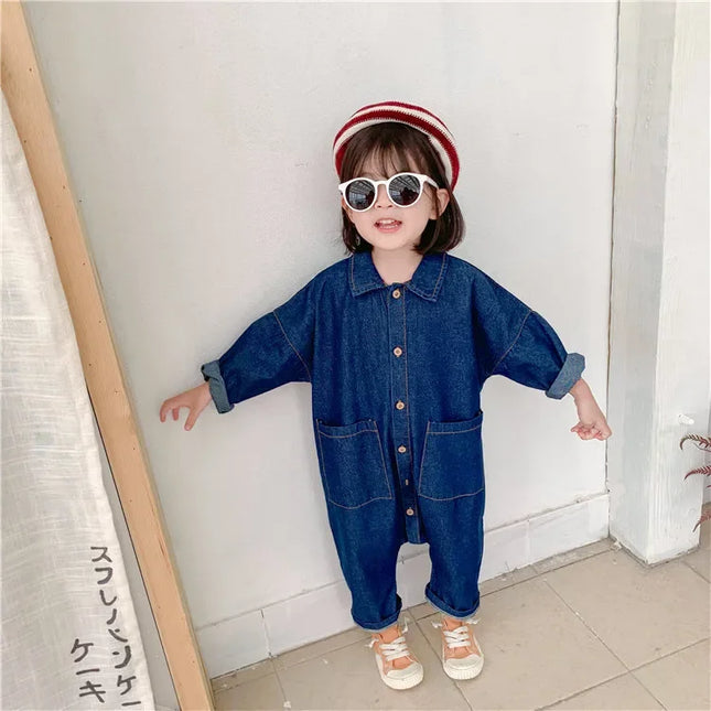 Children Clothing Jumpsuit 2024 Autumn New Boys Girls Casual Letter Tooling Denim Baby Kids Clothes Japanes & Korean Style 1-7 Y