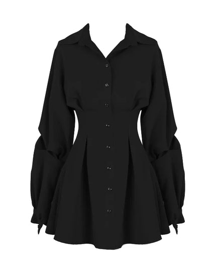 Duomofu Korean Style Black Mini Shirts Dress Women Y2k Aesthetic Long Sleeve Tunic Blouse Dresses Office Lady Vestidos Autumn