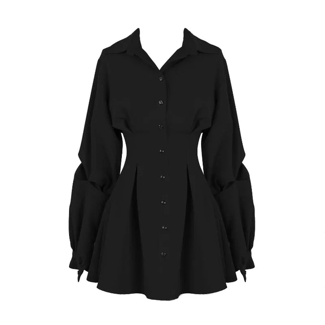 Duomofu Korean Style Black Mini Shirts Dress Women Y2k Aesthetic Long Sleeve Tunic Blouse Dresses Office Lady Vestidos Autumn