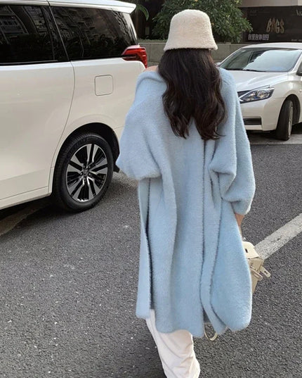 Chic Pink Cardigans Oversized Women Mink Cashmere Winter Soft Long Knitwear Harajuku Style Kimono Wool Sweater Open Stitch