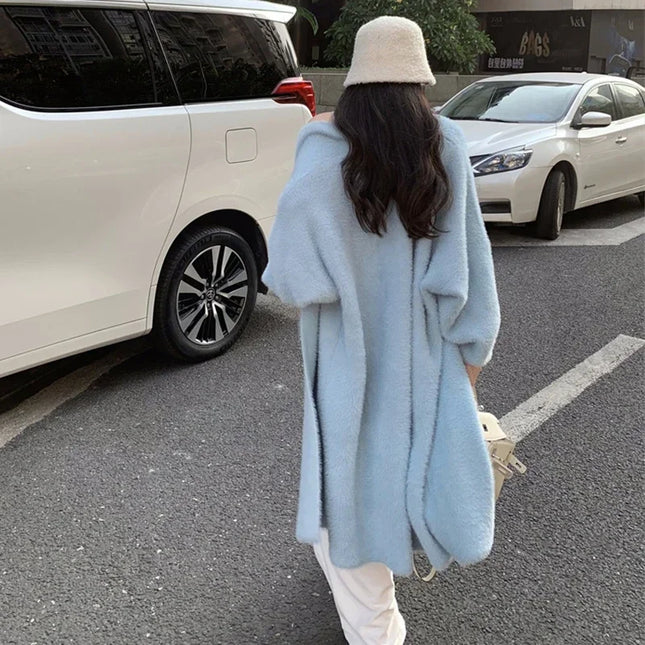 Chic Pink Cardigans Oversized Women Mink Cashmere Winter Soft Long Knitwear Harajuku Style Kimono Wool Sweater Open Stitch