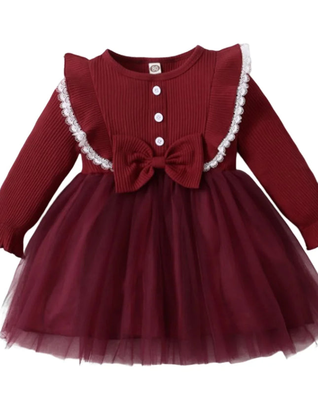 3-24 Months Newborn Baby Girl Birthday Princess Dress Ruffle Long Sleeve Tutu Lace Red Dress Toddler Girl Fashion Partywear