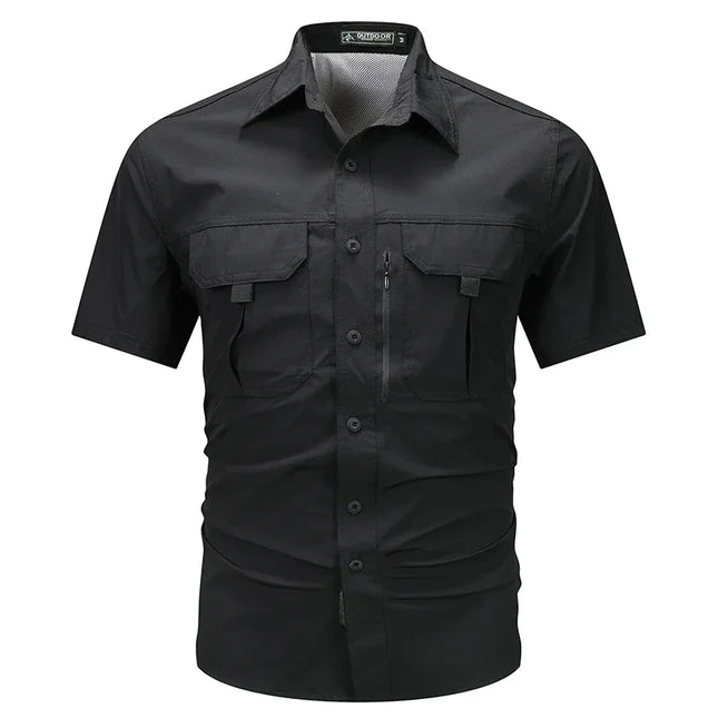 Summer Men Short Sleeve Shirt Men Breathable Tactical Work Shirt Tops Outdoor Casual Quick Dry Multi-pocket Camping Cargo Shirts