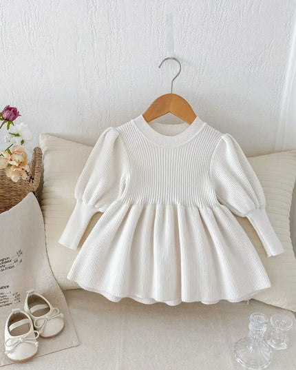 6223  Girls' Knitted Sweaters Dress 2024 Autumn Winter Baby Girls' Fashion Bubble Sleeve Knitted Tops Dress