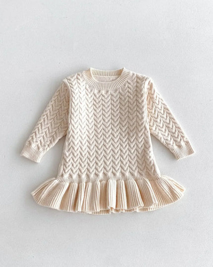 Autumn and Winter Korean New Girls Sweater Dress Children Twists Round Neck Long Sleeve Warm Knitted Ruffles Dress