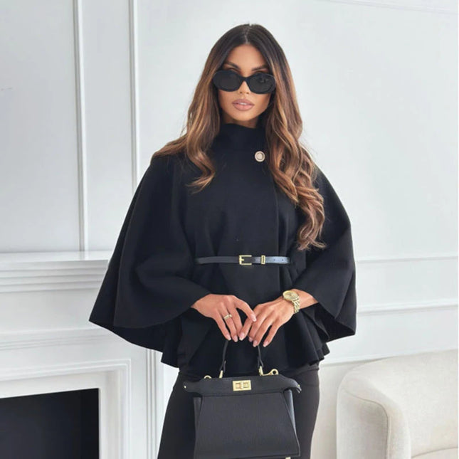 Woolen Cloak Cape Coat Women Elegant Stand Collar Oversize Batwing Sleeve Lady Jacket 2024 Autumn Winter Fashion Woman Ponchos