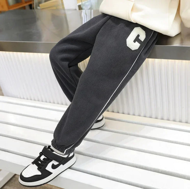 Children's Warm Pants with Fleece Thickened Autumn and Winter New Sweatpants Baby Boys and Girls Loose Casual Kids Pants