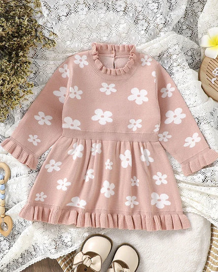 2024-06-13 Lioraitiin Toddler Kids Girl Long Sleeve Dress Casual Floral Print Ruffle Sweater A-Line Dress Baby Spring Clothes