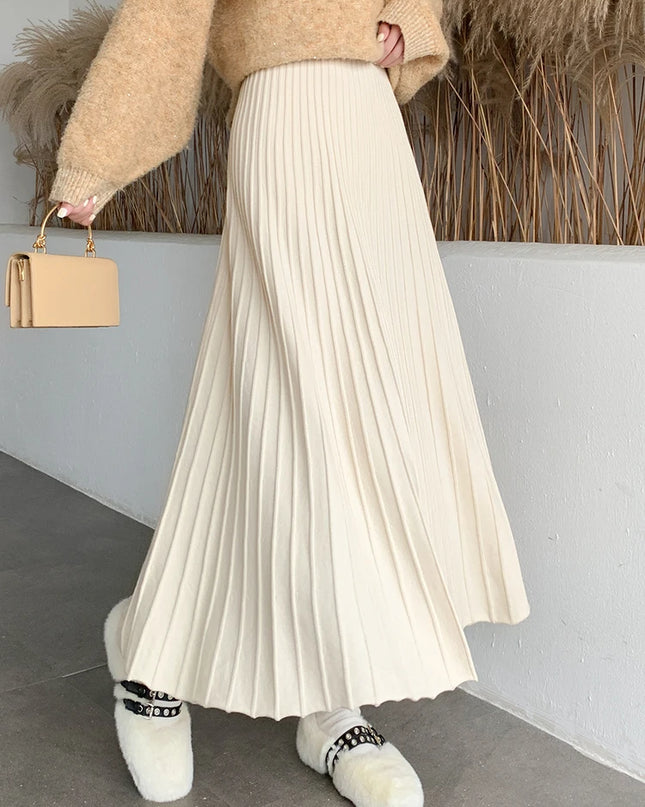 Knitted Long Maxi Skirt Women 2023 Fall Winter Casual Solid Thick Warm A Line High Waist Ankle Length Skirt Female Ladies