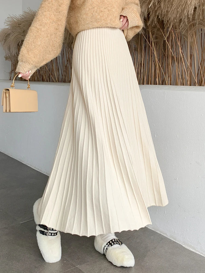 Knitted Long Maxi Skirt Women 2023 Fall Winter Casual Solid Thick Warm A Line High Waist Ankle Length Skirt Female Ladies