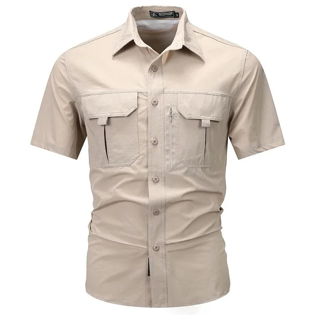 Summer Men Short Sleeve Shirt Men Breathable Tactical Work Shirt Tops Outdoor Casual Quick Dry Multi-pocket Camping Cargo Shirts