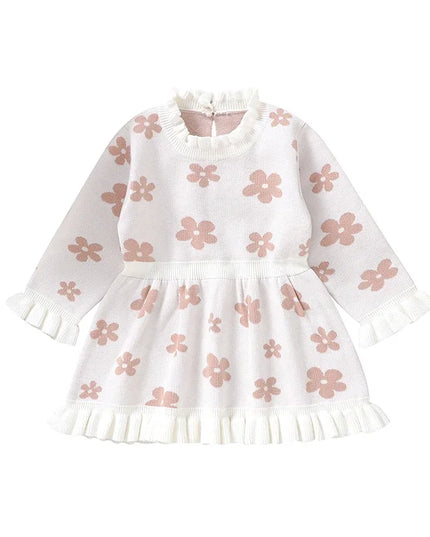 2024-06-13 Lioraitiin Toddler Kids Girl Long Sleeve Dress Casual Floral Print Ruffle Sweater A-Line Dress Baby Spring Clothes