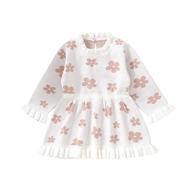 2024-06-13 Lioraitiin Toddler Kids Girl Long Sleeve Dress Casual Floral Print Ruffle Sweater A-Line Dress Baby Spring Clothes