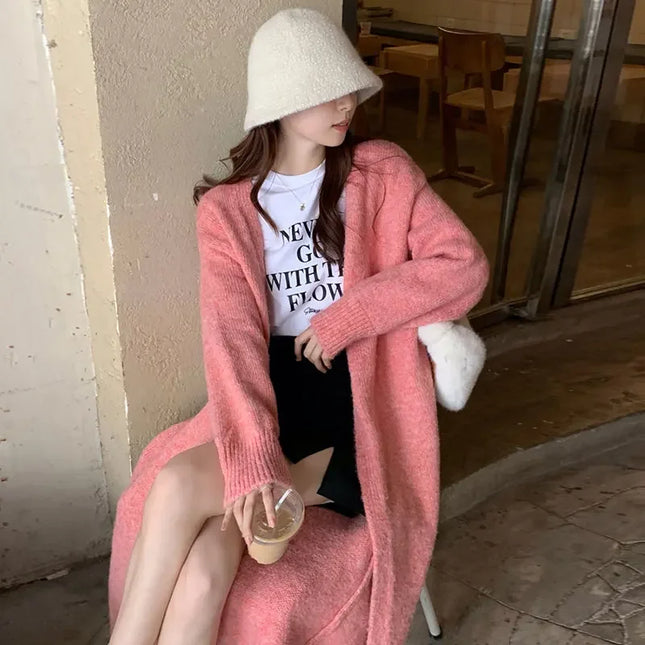 Women Pink Cardigan Knitted Streetwear  Autumn Elegant Thicken Knitwear Harajuku Kimono Loose Chic Wool Cardigans Ladies Winter