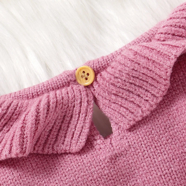 Solid Color Doll Collar Long Sleeve Baby Girls Knee-length Dresses Knitted Acrylic 6-36 Months Infant Soft Princess Skirts