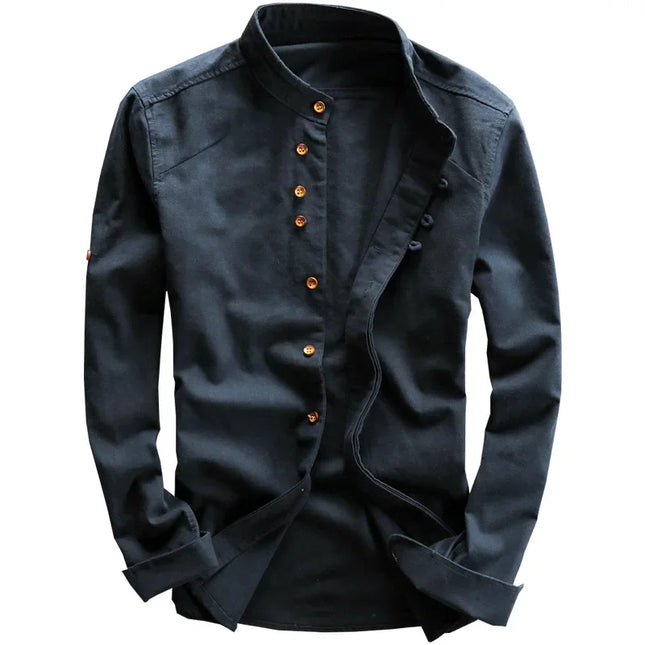 Men's Cotton Linen Shirts Long Sleeve Casual Slim Mandarin Collar Shirts High Quality Men Business Cotton Dress Shirts TS-187