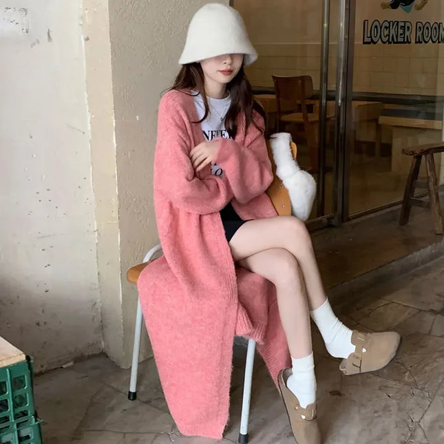 Women Pink Cardigan Knitted Streetwear  Autumn Elegant Thicken Knitwear Harajuku Kimono Loose Chic Wool Cardigans Ladies Winter