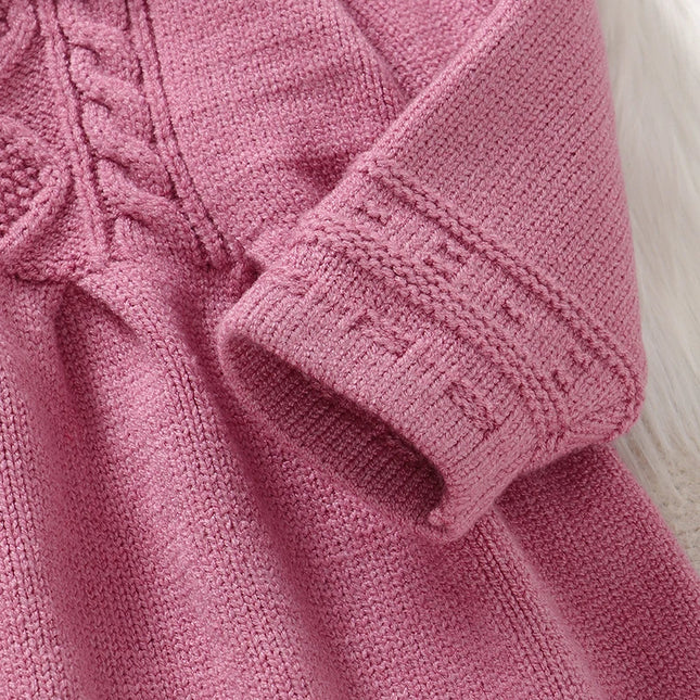 Solid Color Doll Collar Long Sleeve Baby Girls Knee-length Dresses Knitted Acrylic 6-36 Months Infant Soft Princess Skirts