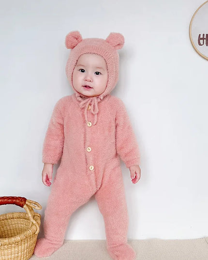 0-3T Newborn Kid Baby Boys Girls Winter Clothes Warm Baby Romper with Hat Cute Sweet Jumpsuit Cute Sweet Lovely Baby Outfit