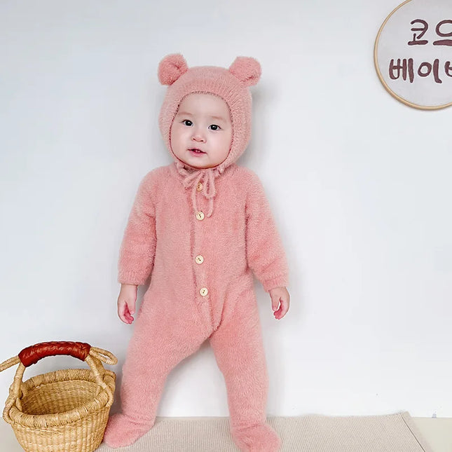 0-3T Newborn Kid Baby Boys Girls Winter Clothes Warm Baby Romper with Hat Cute Sweet Jumpsuit Cute Sweet Lovely Baby Outfit