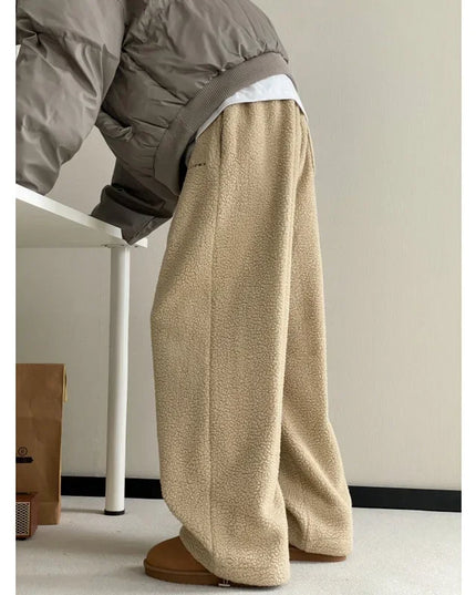 Casual Men's Fleece Pants Warm Protection Against Cold American Style Wide Leg Versatile Long Pants New 2024 Model