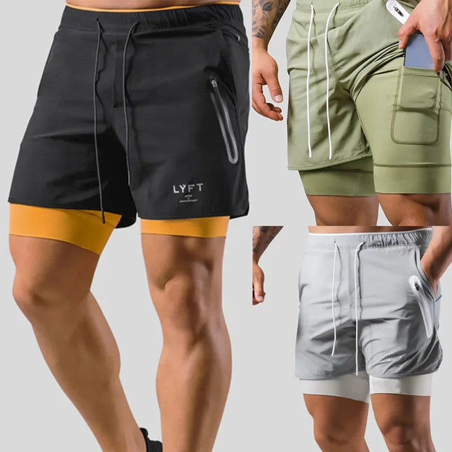 2 in 1 Running Sports Shorts Men Jogging Sportswear Gym Fitness Bodybuilding Quick Dry Pants Male Summer Training Beach Bottoms