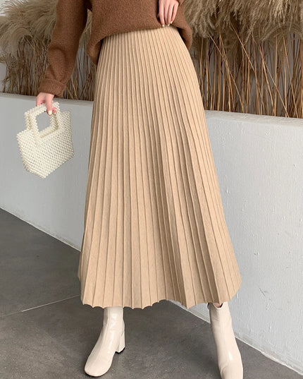 Knitted Long Maxi Skirt Women 2023 Fall Winter Casual Solid Thick Warm A Line High Waist Ankle Length Skirt Female Ladies