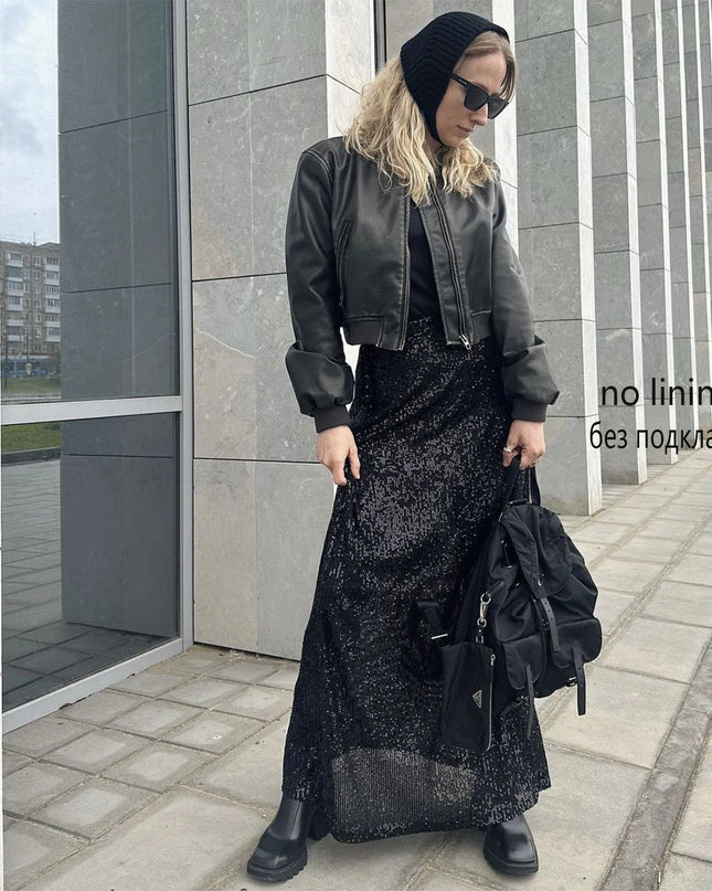 Sequin Female Sexy Maxi Skirt Summer Fashion Glitter High Waist Loose Elegant Club Long Skirt Sparkle Women Long Skirt New