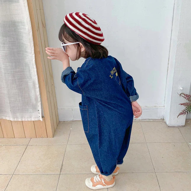 Children Clothing Jumpsuit 2024 Autumn New Boys Girls Casual Letter Tooling Denim Baby Kids Clothes Japanes & Korean Style 1-7 Y