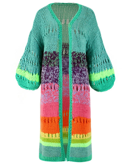 Handmade Boho Kimono Cardigan Sweater Women Coat 2024 Autumn Winter Multicolor Bohemian Long Bell Sleeve Knitted Dress Knitwear