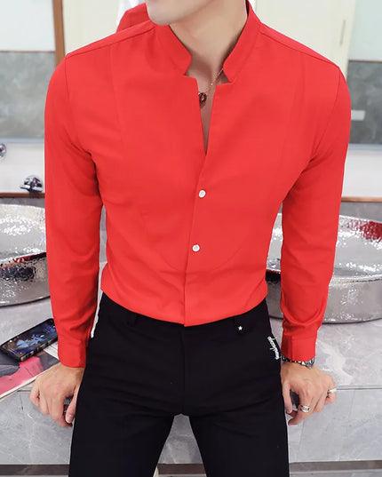 2024 Spring 3 Color Stand Collar Shirt High Quality Men Long Sleeve Slim Fit Casual Shirt Black White Red Business Dress Shirts