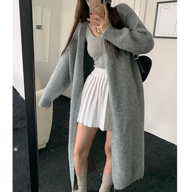 Kimono Woolen Cardigan Women Winter Fall Loose Elegant Long Knitted Coats Female Harajuku Coffee Warm Knitwear Autumn